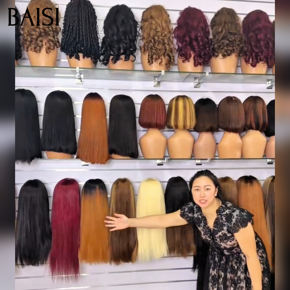 BAISI 13x4 Lace Collection Perruque Longue Lisse Couleurs Noir 1B#, Rouge 99J#, et Mixte 4/27# en Magasin Très Bonne Qualité 100% Cheveux Humains