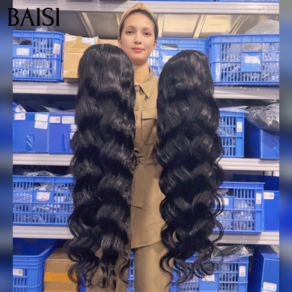 BAISI 13x4 Lace Perruque Body Wave Ondulée 250% Densité Noir Belle et Bien Fournie en 4 Tailles 10 14 18 et 20Pouces Disponible Prix d'Usine en 100% Cheveux Humains
