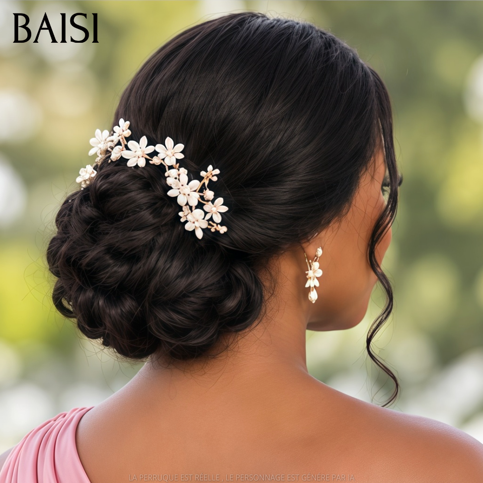 BAISI Coiffure de luxe Loreine Perruques Mariage Prête à porter chignon et personalisation comme sur la vidéo 100% identique avec lace frontale pour mariage ou événement spécial (Copy)