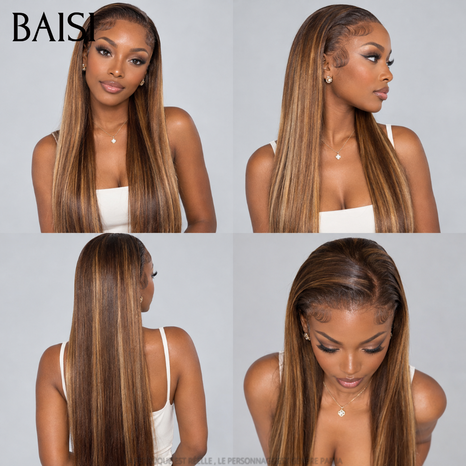BAISI Achetez 2 perruques minimum au prix d'usine fournisseur 13x4 Lace Frontal Perruque Lisse Violet Sans Colle Lace déjà couper Facile à Porter ou 13X4 lace en Couleur marron mix miel 20 pouces 175€ En 100% Cheveux Humains (Pas Besoin de Code)