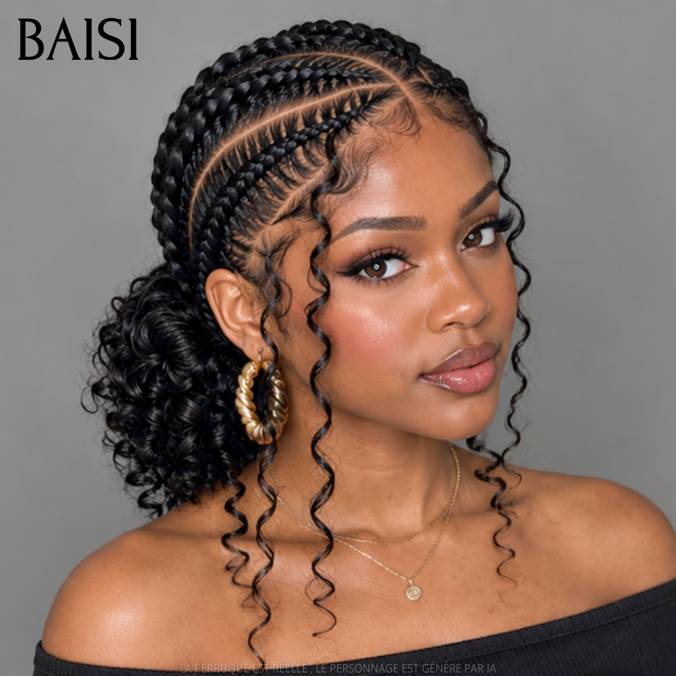 BAISI Full Lace Perruque Déjà Coiffée Curly 196€ 100% Identique Très Bonne Qualité Couleur Noir 1B# Look Démarquant en 100% Cheveux humains