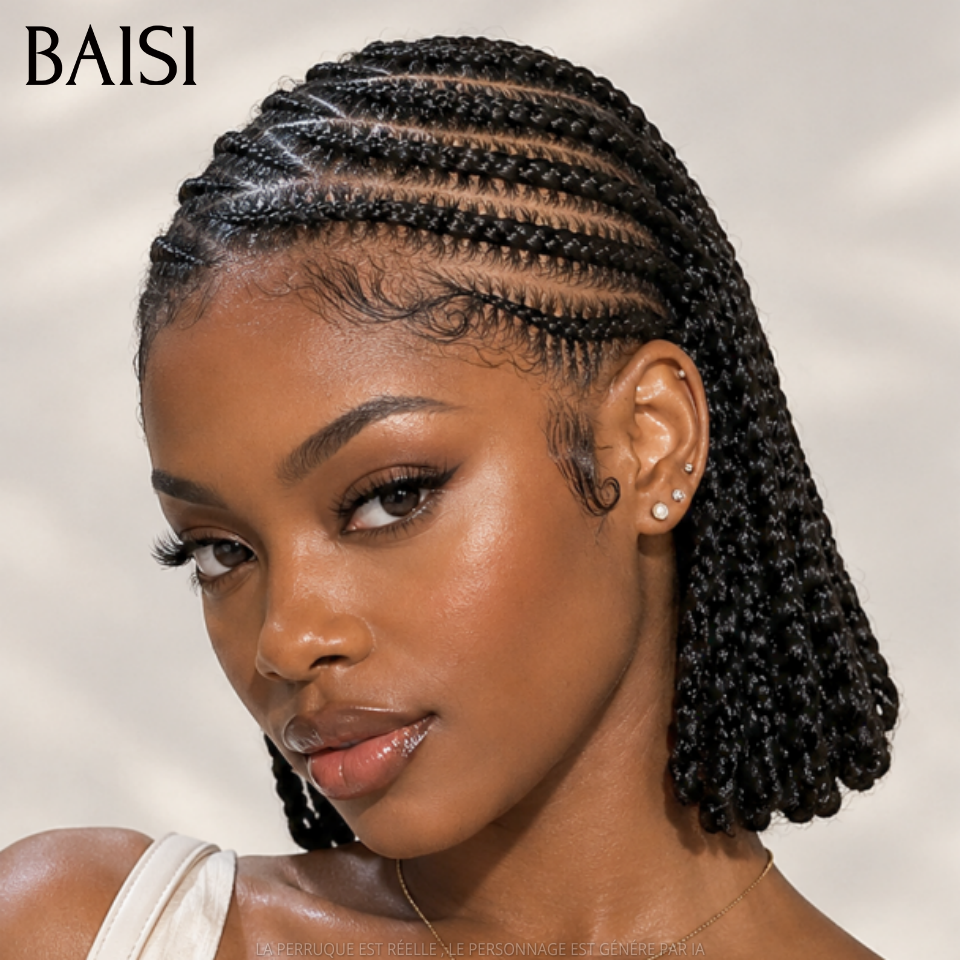 BAISI Full Lace Perruque Bob Natte Pleine Super Pratique 169€ 100% Identique Contre Chaleur en 100% Cheveux humains