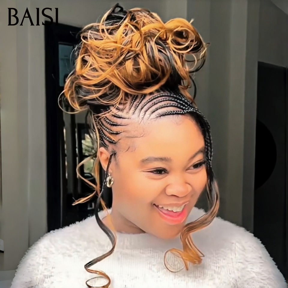 BAISI 13x6 Lace Perruque Coiffée Longue Egg Wave Couleur Marron Clair et Noir 1B/33# 22Pouces Nattes Bien Dessinées Anti-Chaleur en 100% Cheveux humains