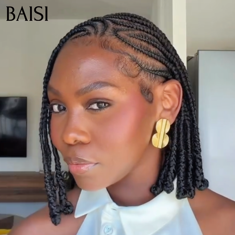 BAISI Full Lace Perruque Bob Coiffée Nattes Pleines En Promotion 99€ Couleur Noir 1B# Prête A Porter Contre Chaleur en 100% Cheveux humains