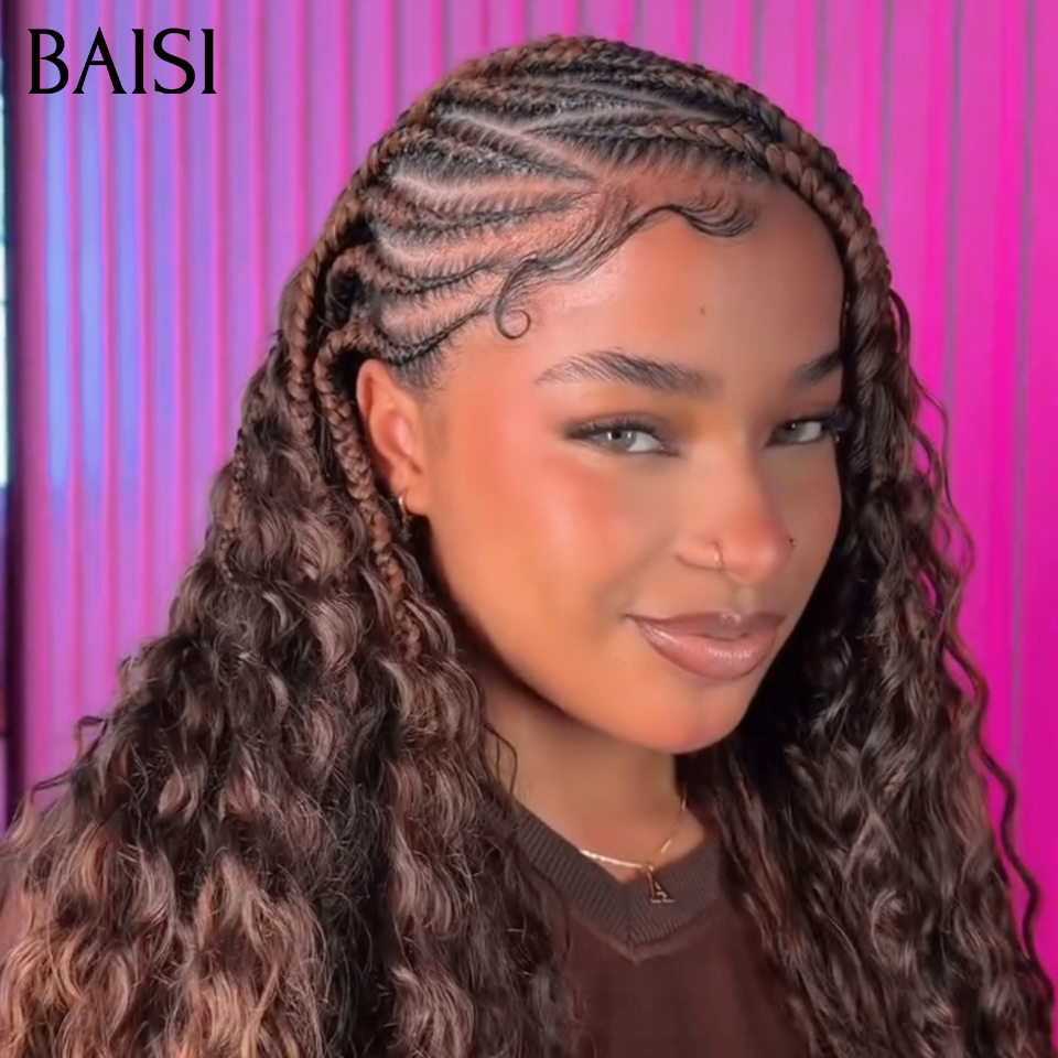 BAISI 13x6 Lace Perruque Coiffée Deep Wave Demi-Tresses 24Pouces 259€ Couleur Châtain Marron 2B30# Look Original en 100% Cheveux humains