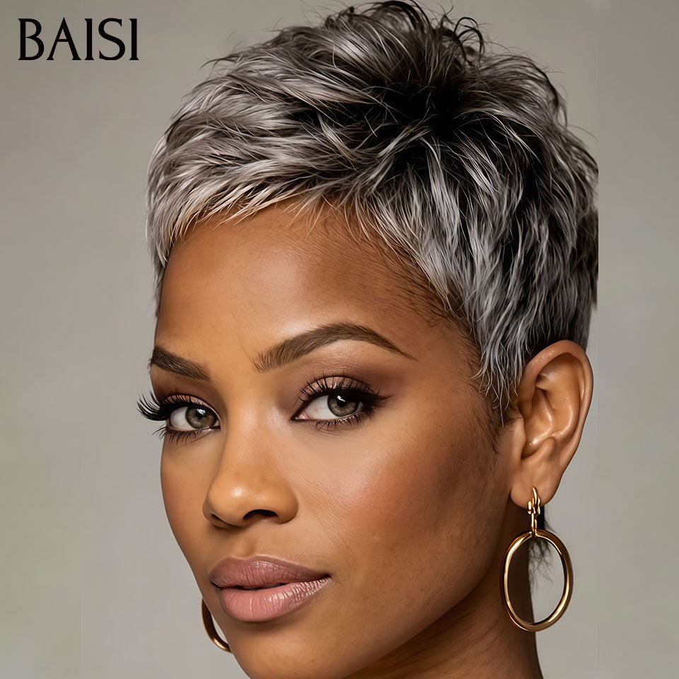BAISI Perruques Pixie Sans Lace Sans Colle 89€ Seulement Couleur Ultra Tendance Cette Année en 100% vrais cheveux humains