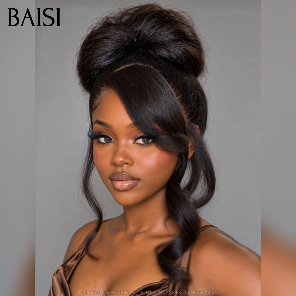 BAISI 13x4 Lace Perruque Crépus Kinky Straight Déjà Coiffée Comme la photo Couleur Noir 1B# 20Pouces 148€ Beauté Incomparable en 100% Cheveux humains