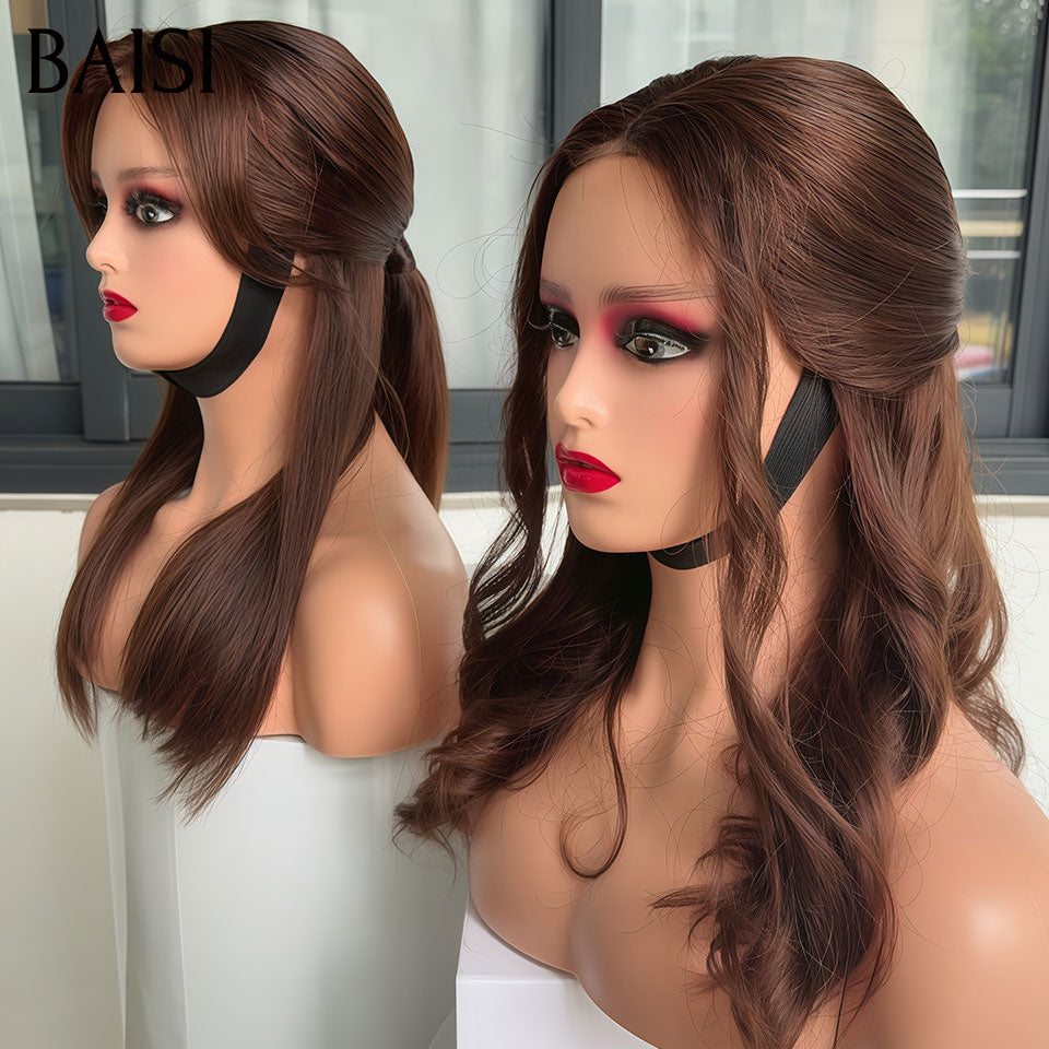 BAISI 2x6 Lace Perruque Coiffée Lisse ou Ondulée Au Choix Couleur Marron 4# 16Pouces 100% Vietnam Hair SDD Bone Straight TOP Grade en 100% Cheveux humains