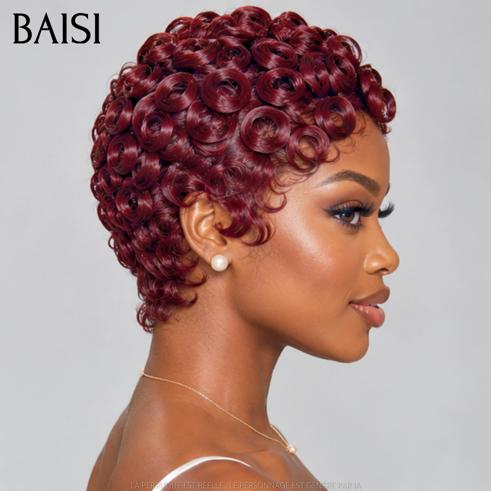 BAISI 13x4 Lace Perruque CHIOMA Pixie Wave 79€ Couleur Bordeaux #99J Raie de Côté Bien Définie Nouveautés 2026 en 100% Cheveux humains