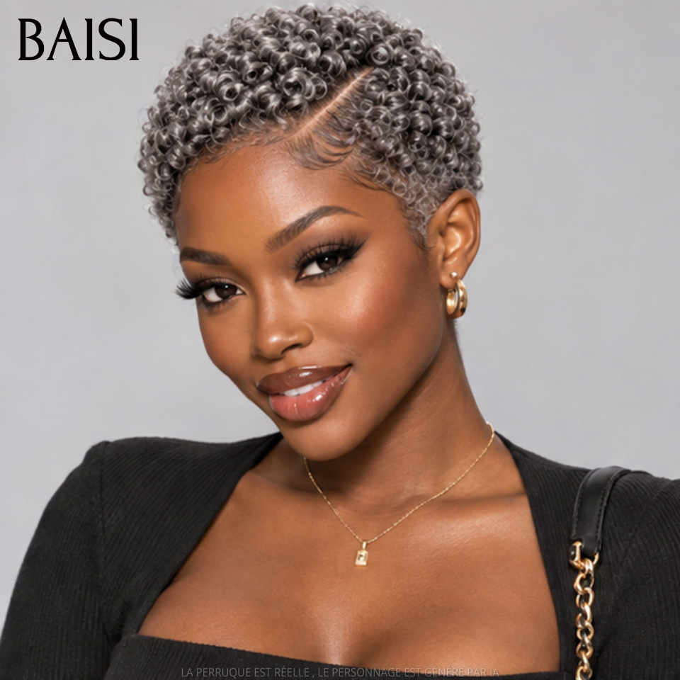 BAISI Full Lace Perruque Pixie Courte Curly Différentes Couleurs au Choix Excellente Qualité en 100% Cheveux humains