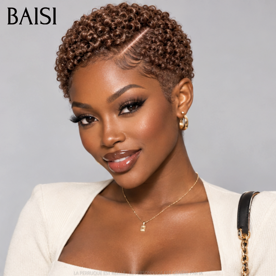 BAISI Full Lace Perruque Pixie Courte Curly Différentes Couleurs au Choix Excellente Qualité en 100% Cheveux humains
