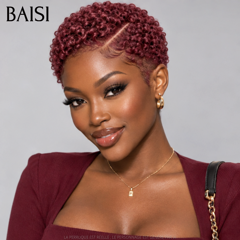 BAISI Full Lace Perruque Pixie Courte Curly Différentes Couleurs au Choix Excellente Qualité en 100% Cheveux humains