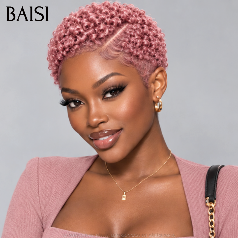 BAISI Full Lace Perruque Pixie Courte Curly Différentes Couleurs au Choix Excellente Qualité en 100% Cheveux humains