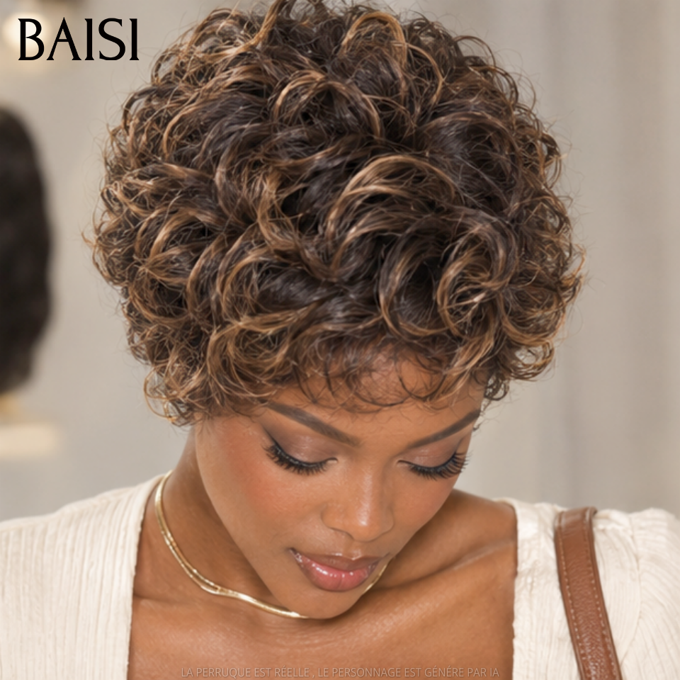 BAISI Perruque Pixie Wave Très jolie coupe 98€ Couleur Châtain Marron 100% Recommandé Qualité Garantie en 100% Cheveux humains