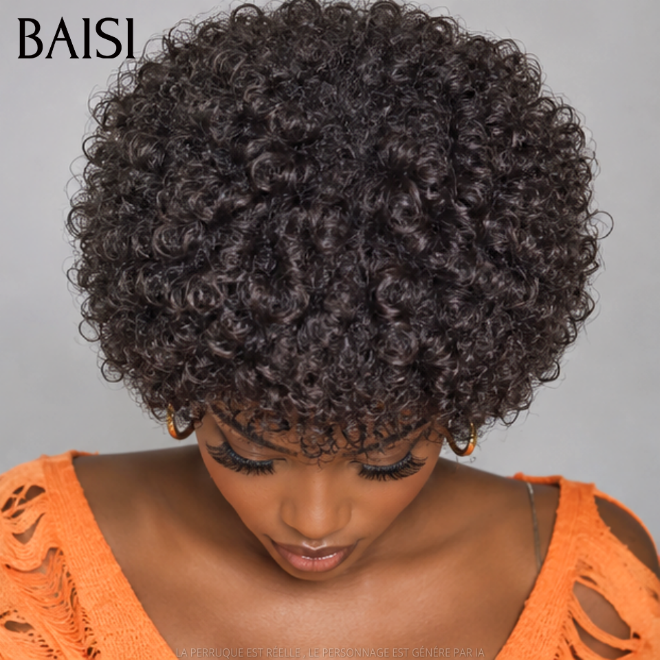 BAISI sans lace Perruque Pixie curly en Couleur noir 48€ En 100% Cheveux Humains FR38