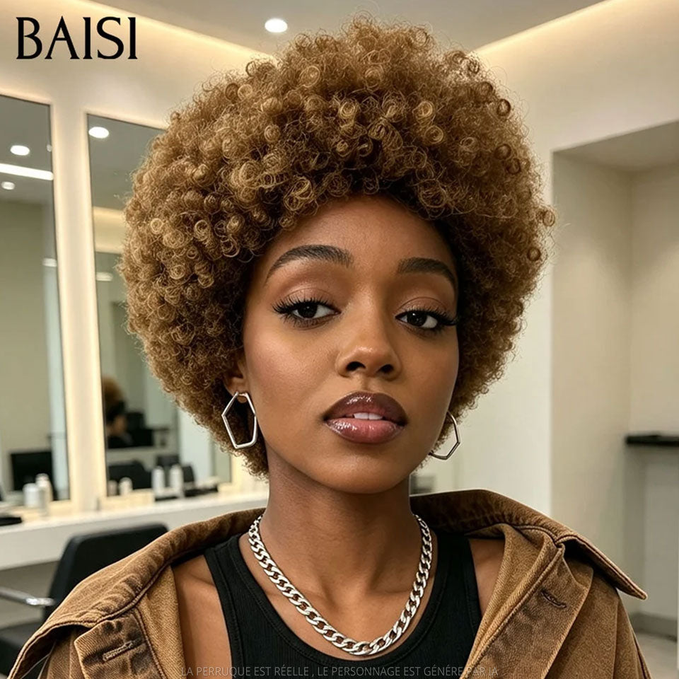 BAISI Lot de 4 Perruques Combo 260€ Lisse Noir 12Pouces + Curly Wave Noir 18Pouces + 2 Petite Coupe Colorée 6Pouces Prix Mini Spécial Pour Revendre en 100% Cheveux humains