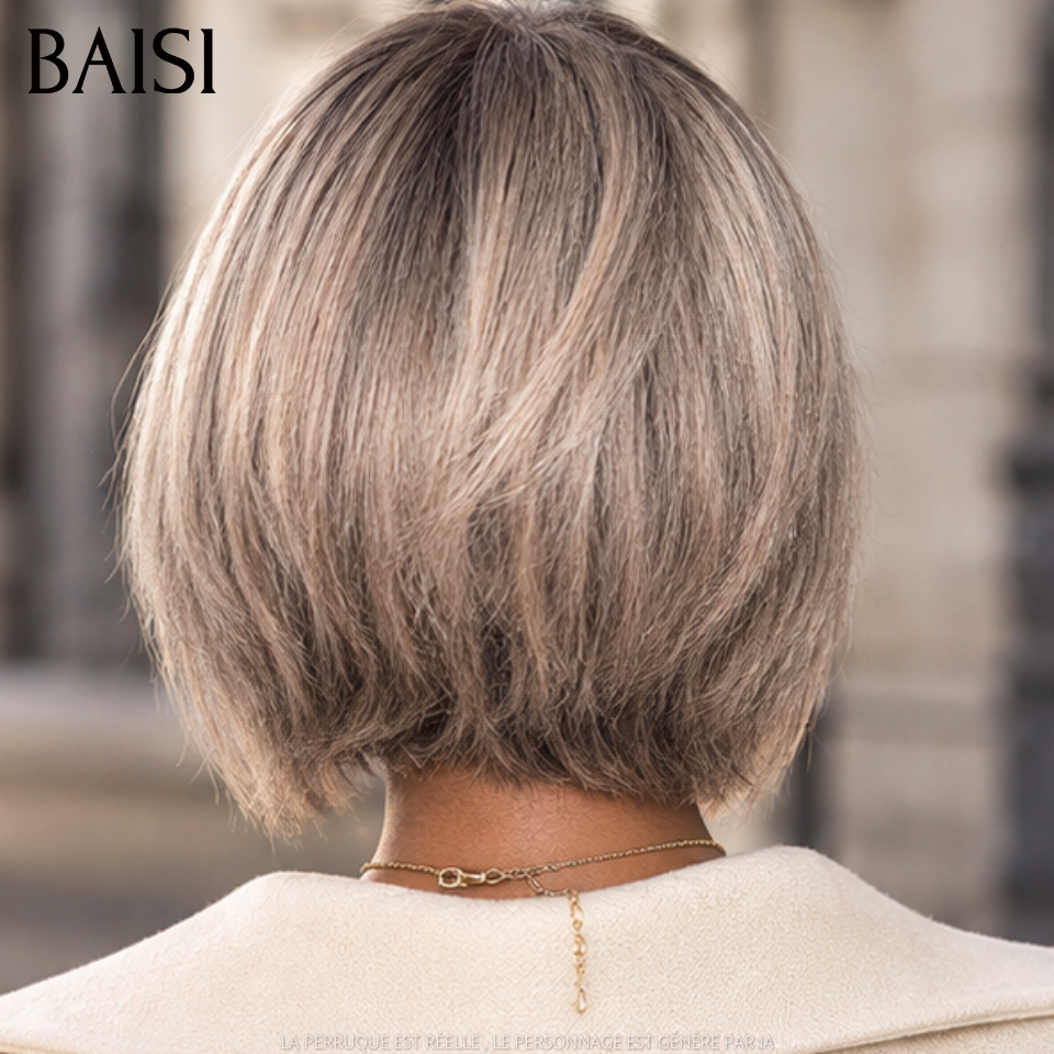 BAISI Petite Perruque Pixie Courte Lisse 86€ Couleur Gris Blonde #70 Authentique Très Bonne Qualité en 100% cheveux humains