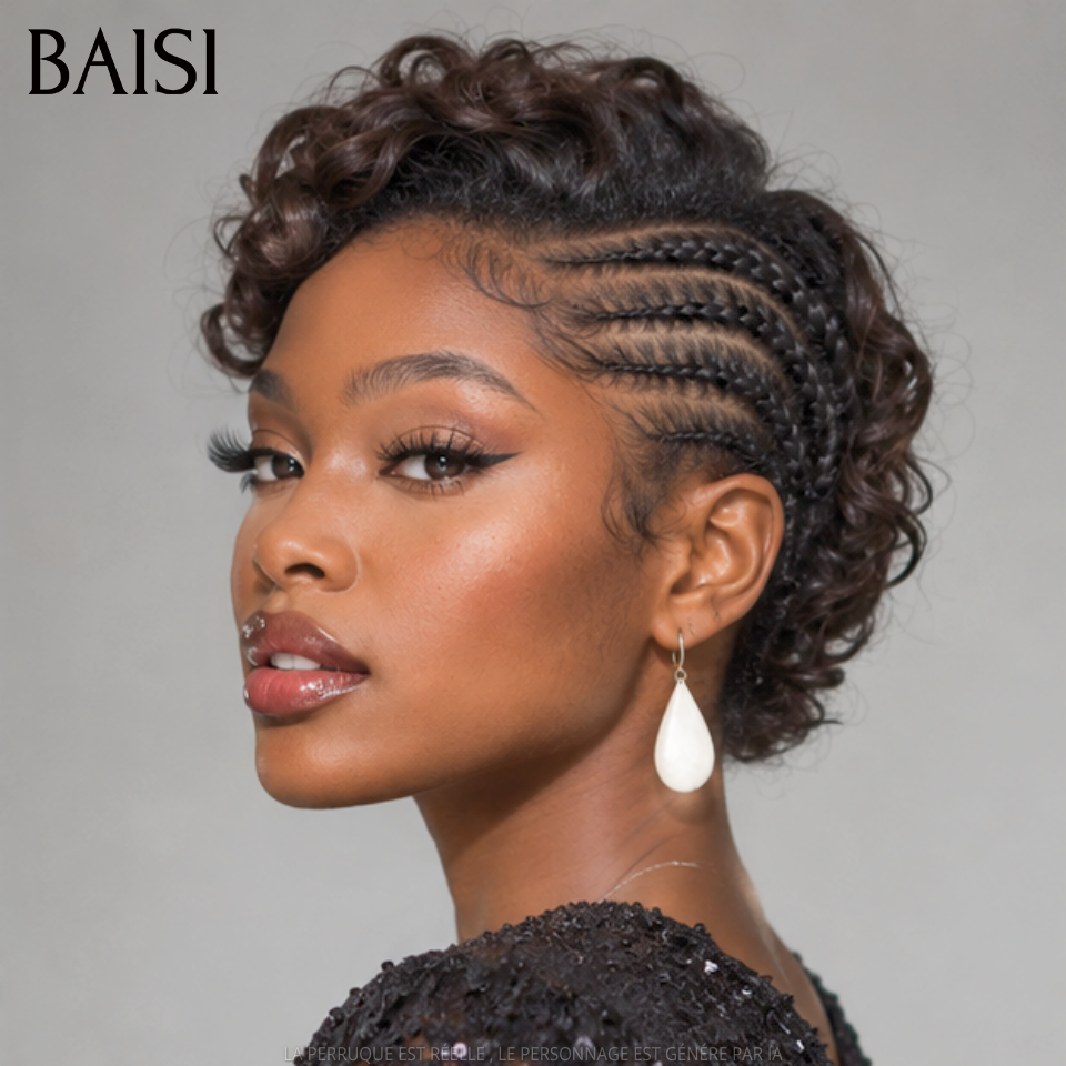 BAISI 13x4 lace frontal pixie Perruque avec coiffure tressée natte 78€ promotion en 100% Cheveux Humains Comme la photo