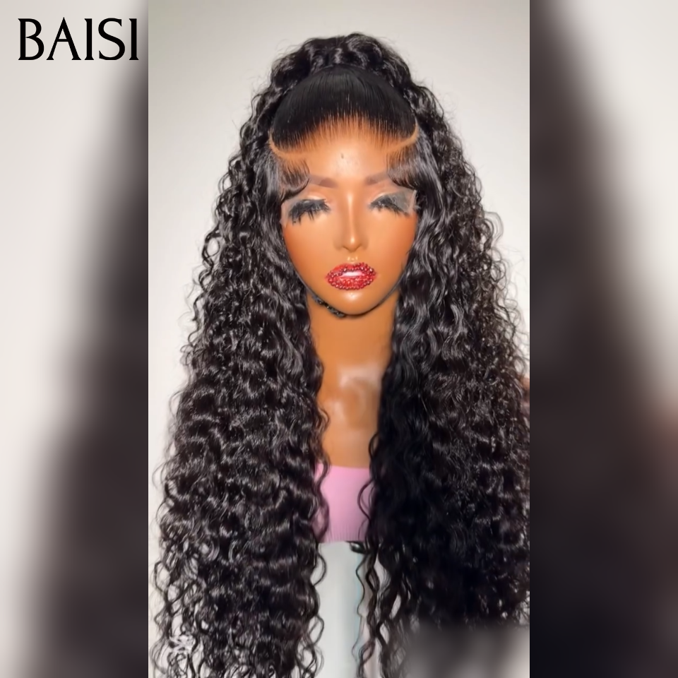 BAISI 13x4 Lace Perruque Coiffée Curly Wave Demi-Chignon 24Pouces 198€ Prête A Porter Style En Vogue et Elegante en 100% Cheveux Humains