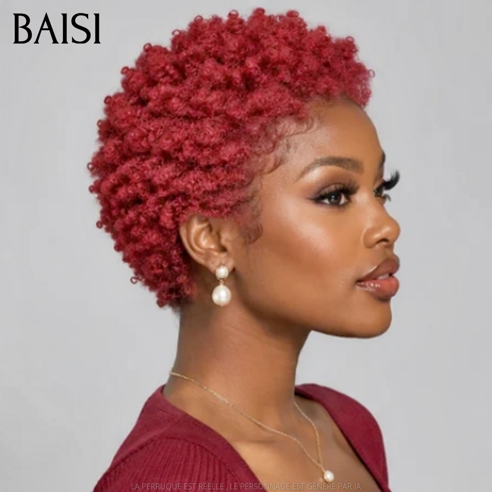 BAISI 13x4 Lace Pixie Courte Afro Rouge Bordeaux 99J Aujourd'hui 49€ Beaucoup de Clientes Aiment Prix Promotion en 100% cheveux humains Livraions 48H