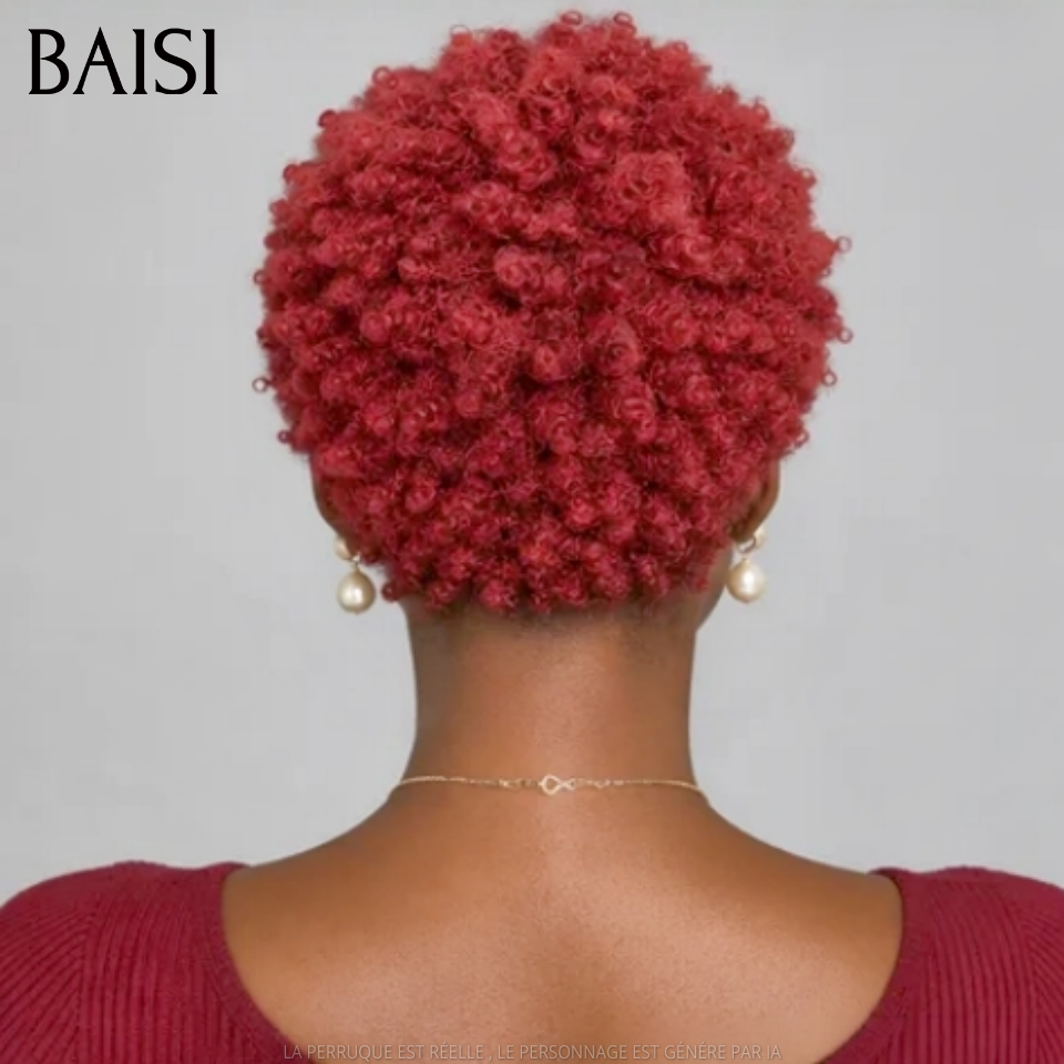 BAISI 13x4 Lace Pixie Courte Afro Rouge Bordeaux 99J Aujourd'hui 49€ Beaucoup de Clientes Aiment Prix Promotion en 100% cheveux humains Livraions 48H