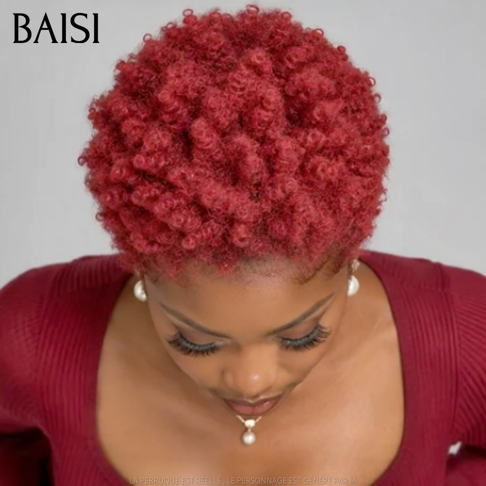BAISI 13x4 Lace Pixie Courte Afro Rouge Bordeaux 99J Aujourd'hui 49€ Beaucoup de Clientes Aiment Prix Promotion en 100% cheveux humains Livraions 48H