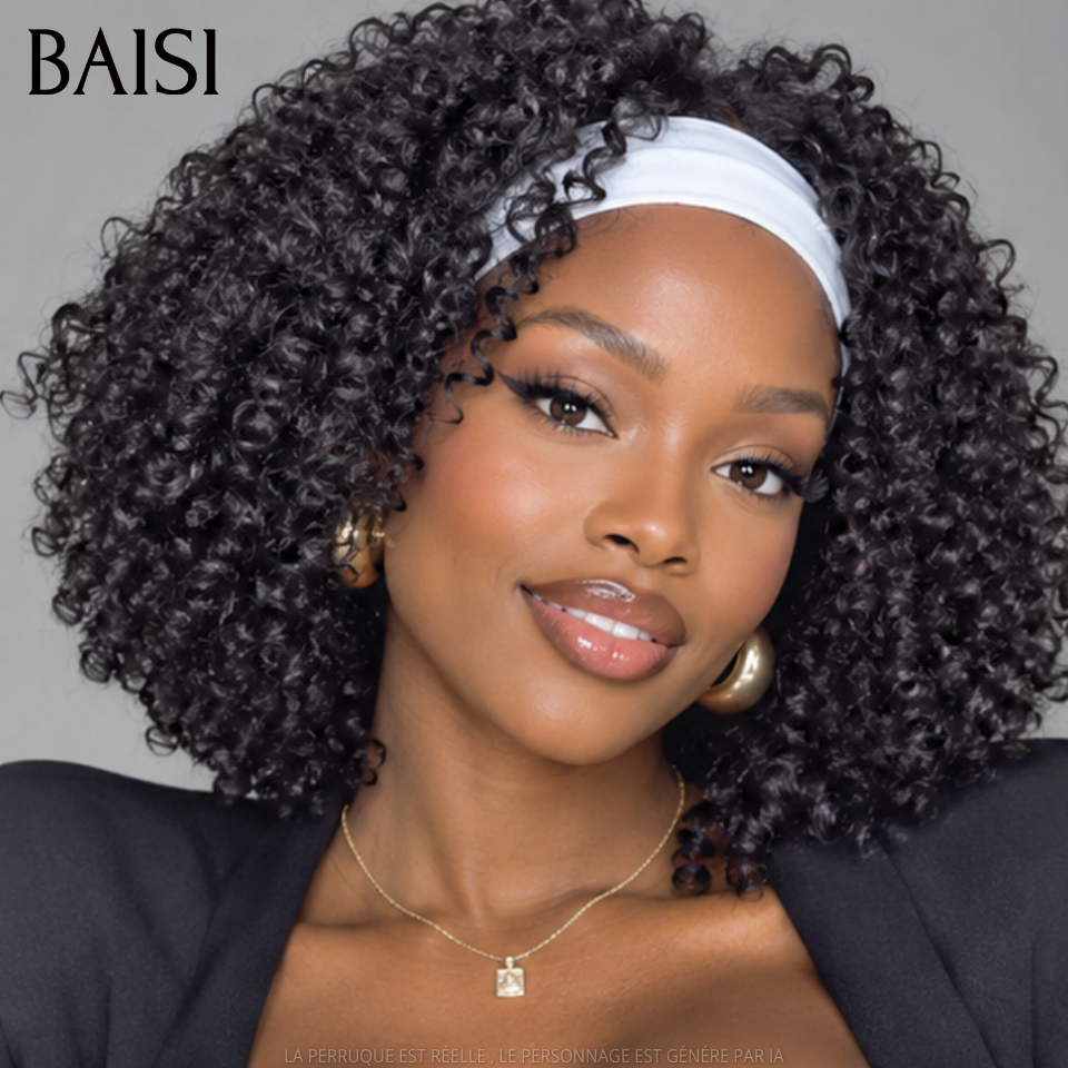 BAISI Perruque Bandeau BOB curly wave 10 Pouces 66€ Fabriquée A La Machine sans Colle sans lace en 100% Cheveux Humains