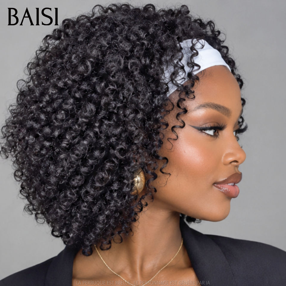 BAISI Perruque Bandeau BOB curly wave 10 Pouces 66€ Fabriquée A La Machine sans Colle sans lace en 100% Cheveux Humains