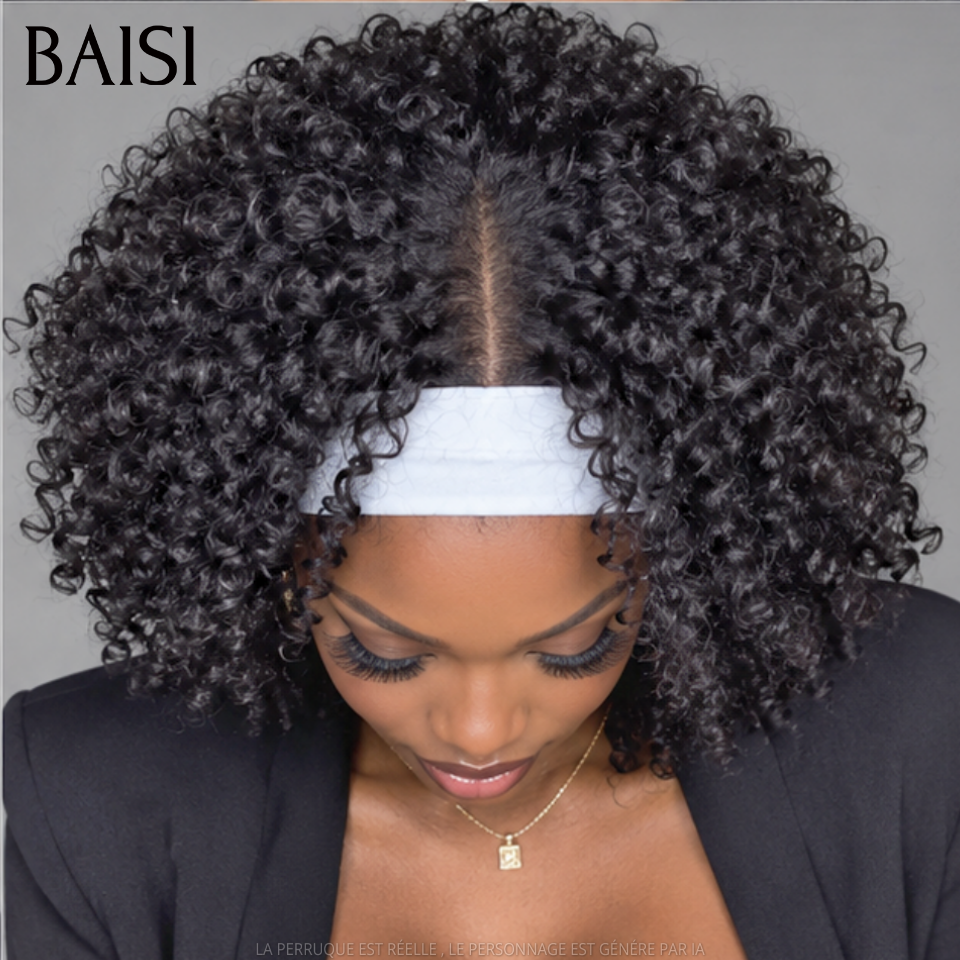 BAISI Perruque Bandeau BOB curly wave 10 Pouces 66€ Fabriquée A La Machine sans Colle sans lace en 100% Cheveux Humains