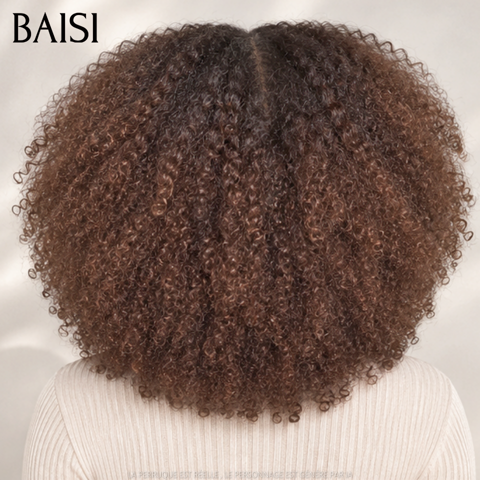 BAISI 4x4 Lace Perruque Afro Kinky Couleur Marron clair Racine Noir Sans Colle 18pouces 159€ 400% de Volume 100% des Clientes Aiment en 100% Cheveux humains