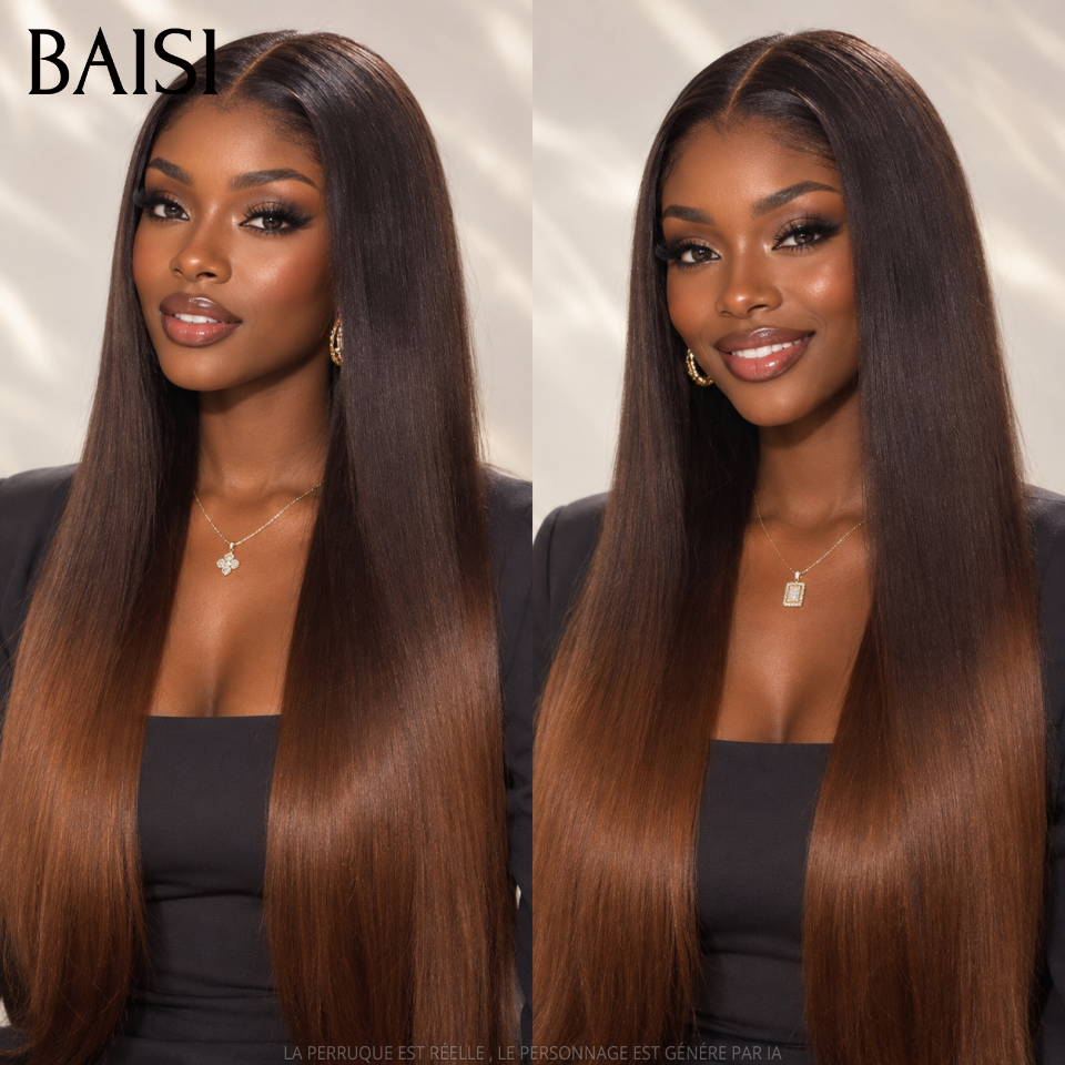 BAISI 13x4 Lace Frontal Perruque lisse en couleur brun 100€ PROMO Le plus BAS PRIX En 100% Cheveux Humains