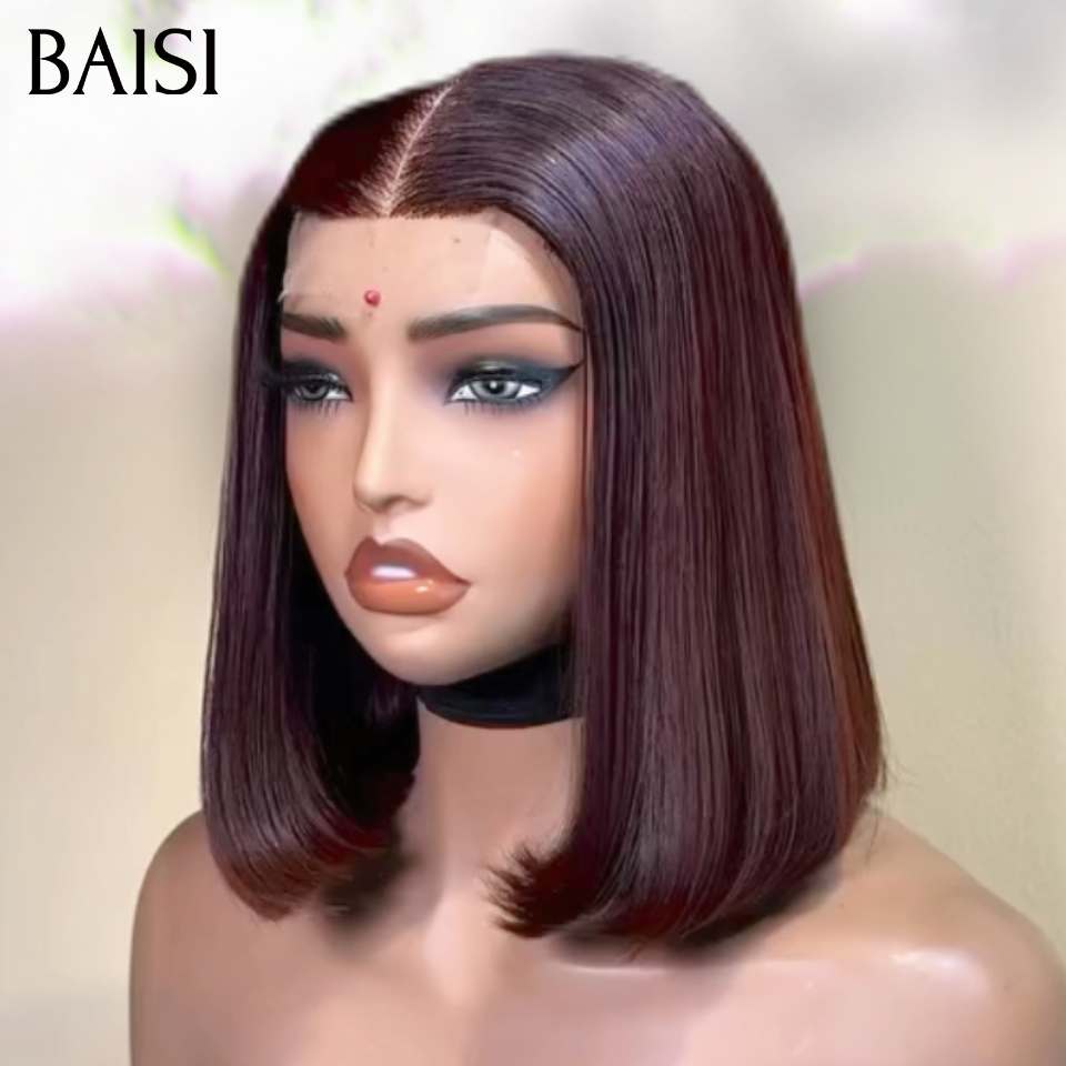 BAISI Lot de 2 perruques 100% Vietnam Hair 12pouces 200€ Bob 2x6 Lace Lisse vietnam hair + 4x4 Closure Curly Vietnam Hair en couleur Marron 4# En 100% Cheveux Humains Excellente Qualité