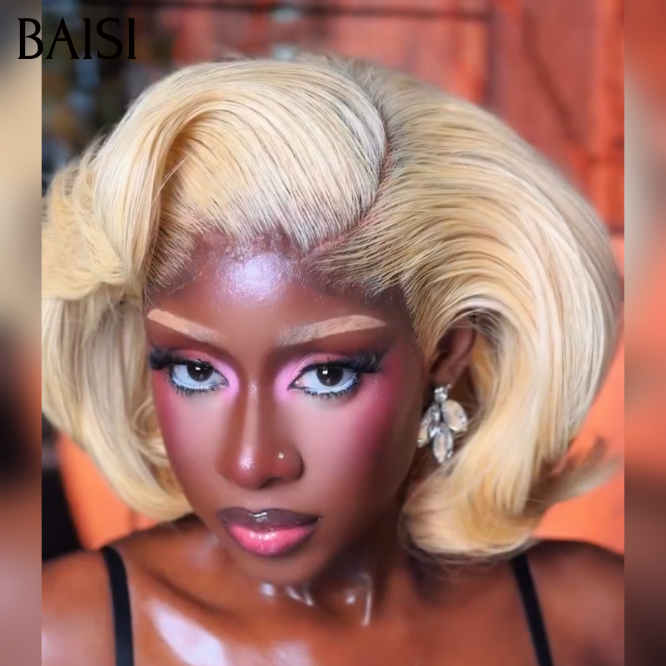 BAISI 4X4 Perruque Bob Blonde 613# 12Pouces + 1 FER gratuite = 119€ Style Authentique Prix Abordable en 100% Cheveux humains