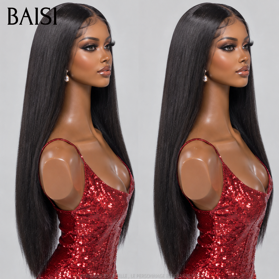 BAISI 13x4 Lace Lot de 4 Perruques Longues 300€ Couleurs Noir Rouge et Marron Marron Glacé Différentes Textures 18Pouces Facile A Revendre en 100% Cheveux humains