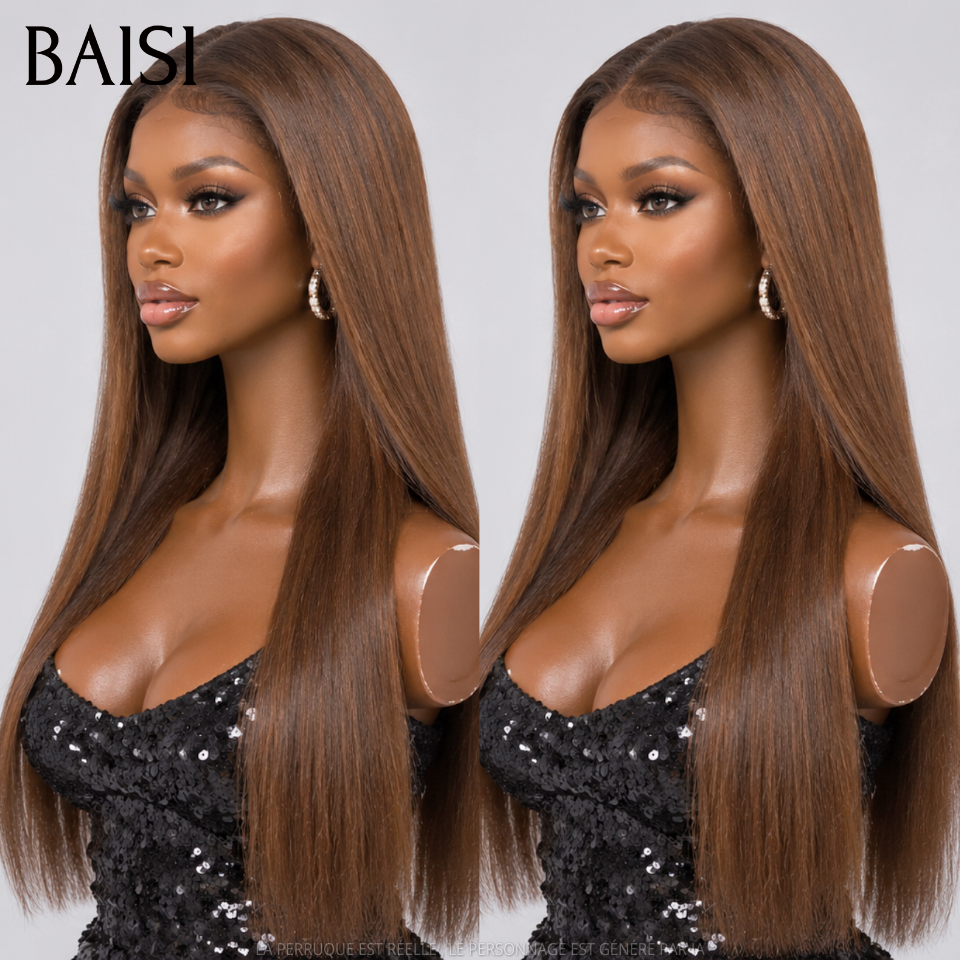 BAISI 13x4 Lace Lot de 4 Perruques Longues 300€ Couleurs Noir Rouge et Marron Marron Glacé Différentes Textures 18Pouces Facile A Revendre en 100% Cheveux humains