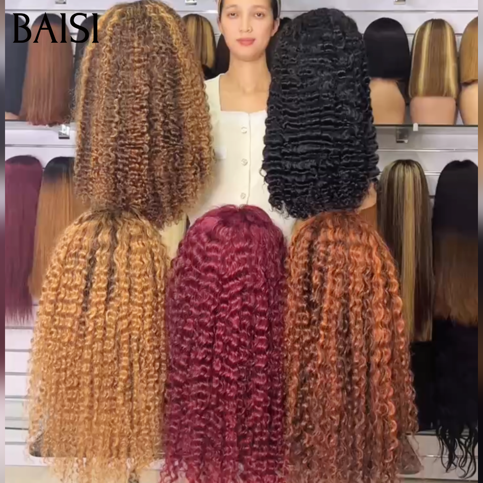 BAISI 13x4 Lace Perruques Curly wave Noir 1B# Bordeaux 99J# ou Colorées Beaucoup de volume en 100% vrais cheveux humains