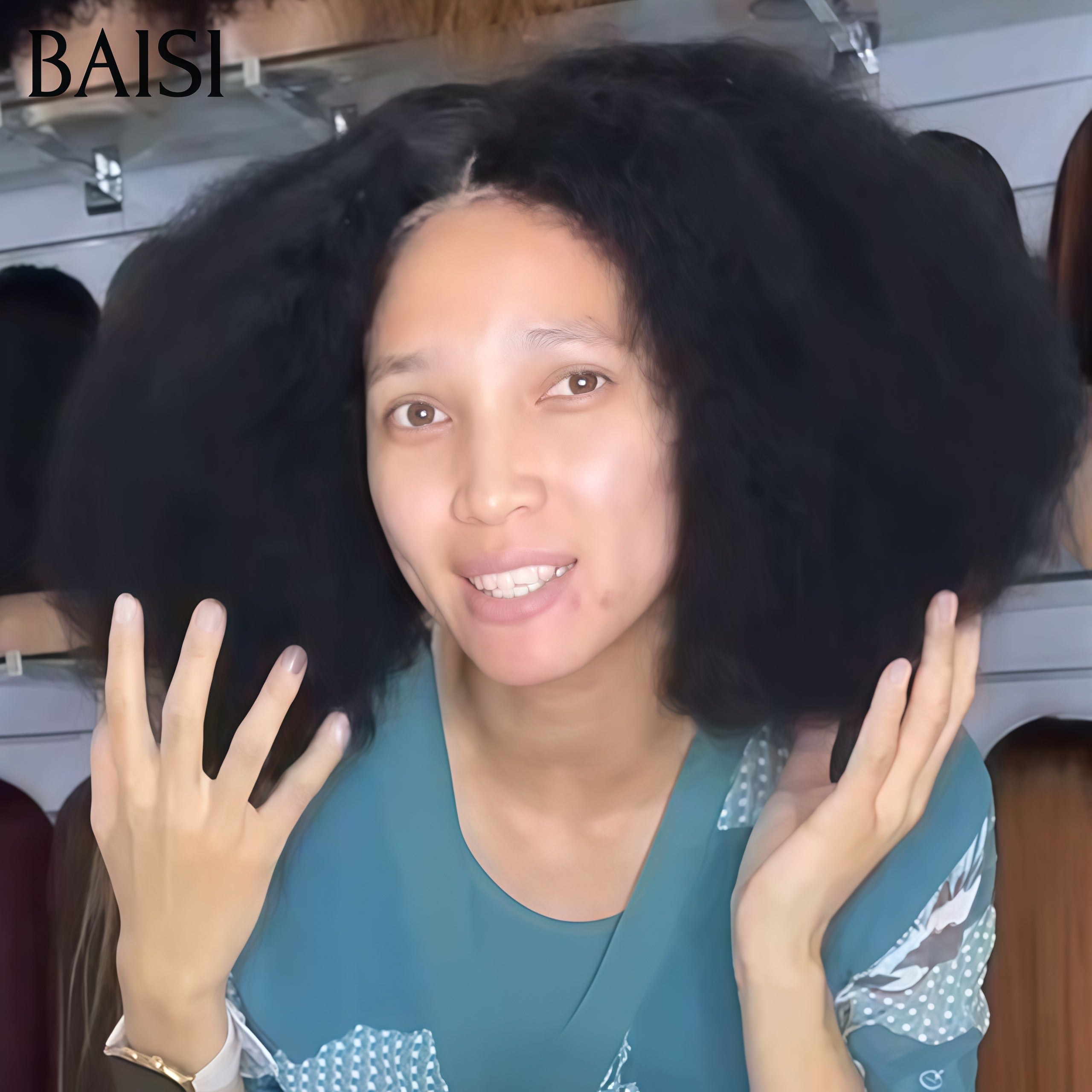 BAISI Perruque 4x4 lace Afro Curly 100% identique 18 Pouces 168€ 400% Volume Super ébouriffée en 100% Cheveux Humains