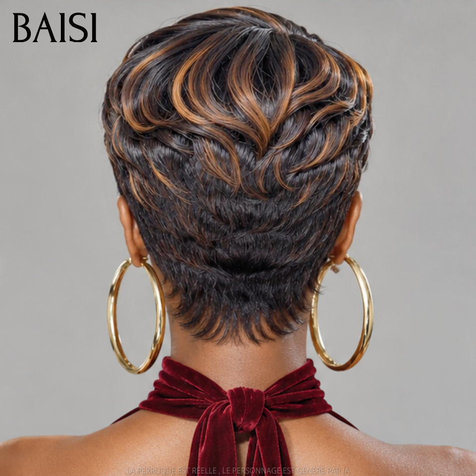 BAISI 13x4 Lace Perruque Pixie Courte Ondulée 79€ Couleur Noir et Marron 1B/33# Coiffure Tendance Avancer en Beauté en 100% Cheveux Humains