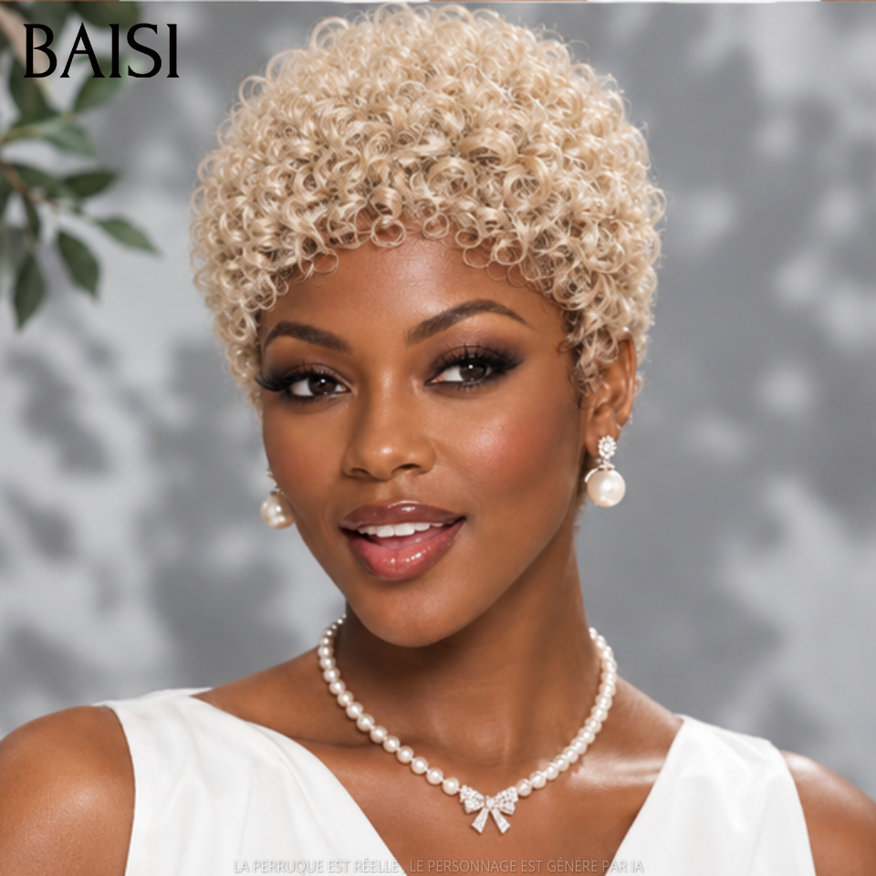 BAISI Perruque Pixie Petite Coupe Curly Toutes les Couleurs Sans colle Sans Lace Parfaitement Adaptée Très Bonne qualité en 100% Cheveux humains