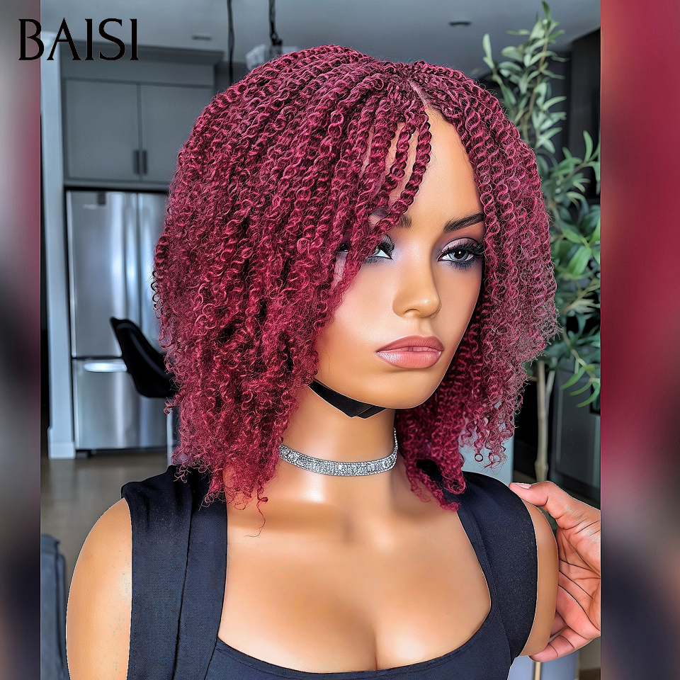 BAISI Nouveautés Arrivage perruque full lace avec coiffure tressée natte en 2 couleurs Bordeaux et NOIR en 100% Cheveux Humains