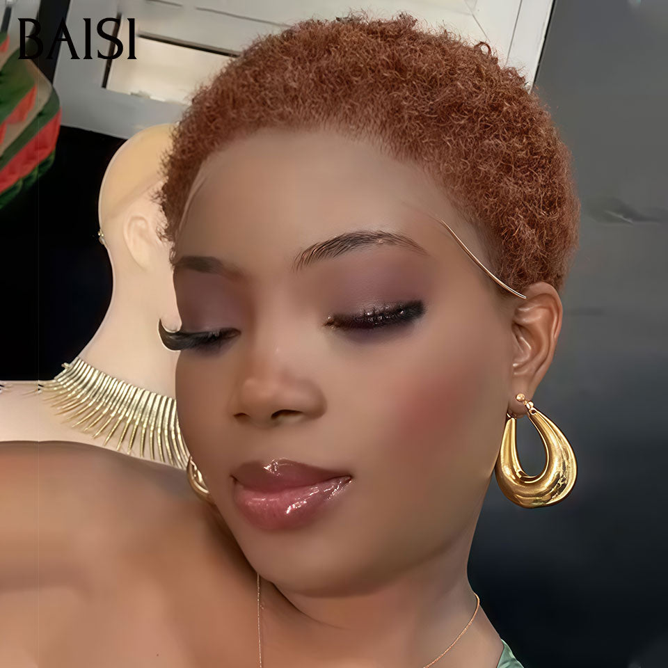 BAISI 13x4 lace PIXIE Afro Curly Marron 4# Prix Imbattable 69€ Seulement Effet Hyper Naturel en 100% Cheveux Humains