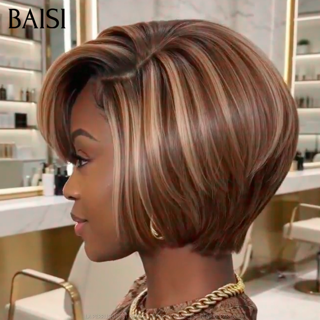 BAISI 13x4 Lace Perruque Pixie Lisse Couleur Mixte 4/27# 79€ Plus Touffue 250% Densité Très Bon Prix en 100% Cheveux humains