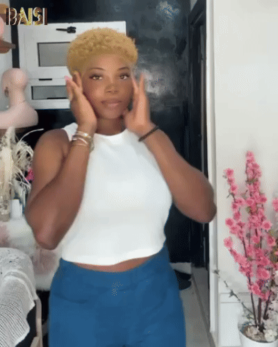 BAISI Perruque pixie 13x4 lace frontal afro curly en Couleur Miel 27# en 100% cheveux humains F-905