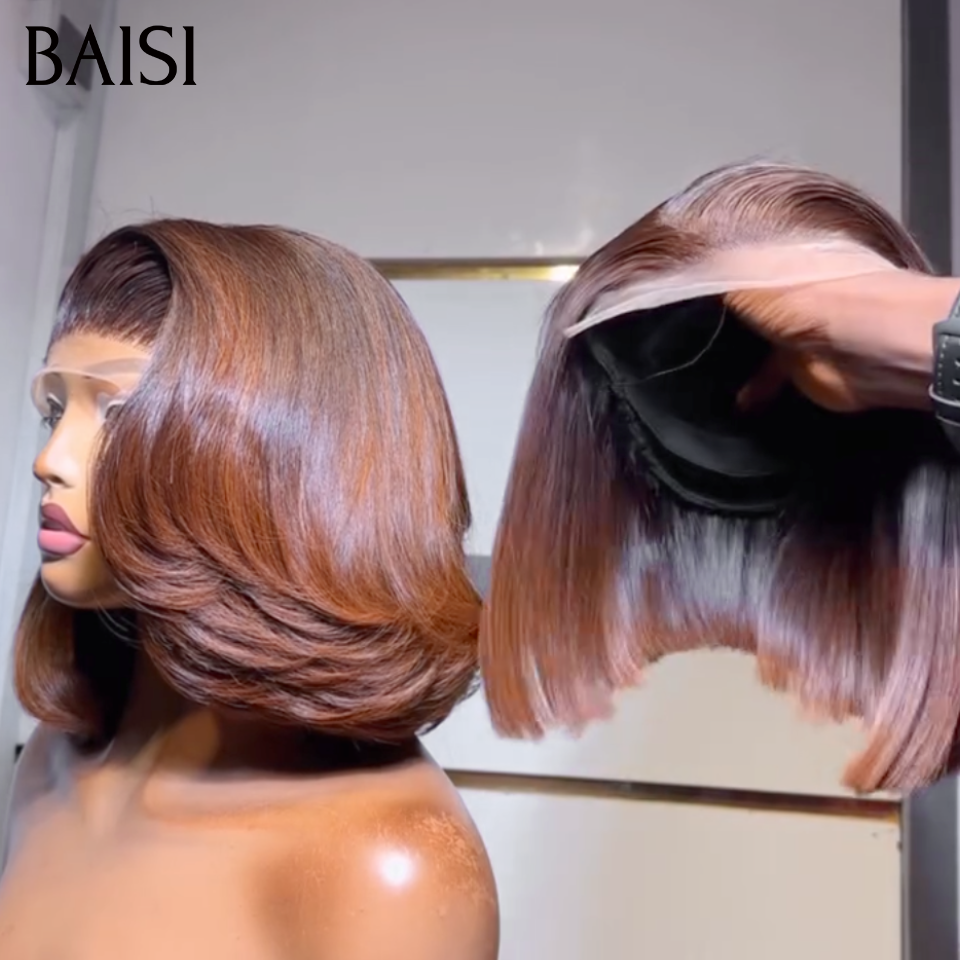 BAISI 4x4 Lace closure Perruque Lisse DE luxe Bob 100% Vietnam Hair SDD BONE STRAIGHT Ou Raw Hair Couleurs Marron En 100% Vrais Cheveux Humains