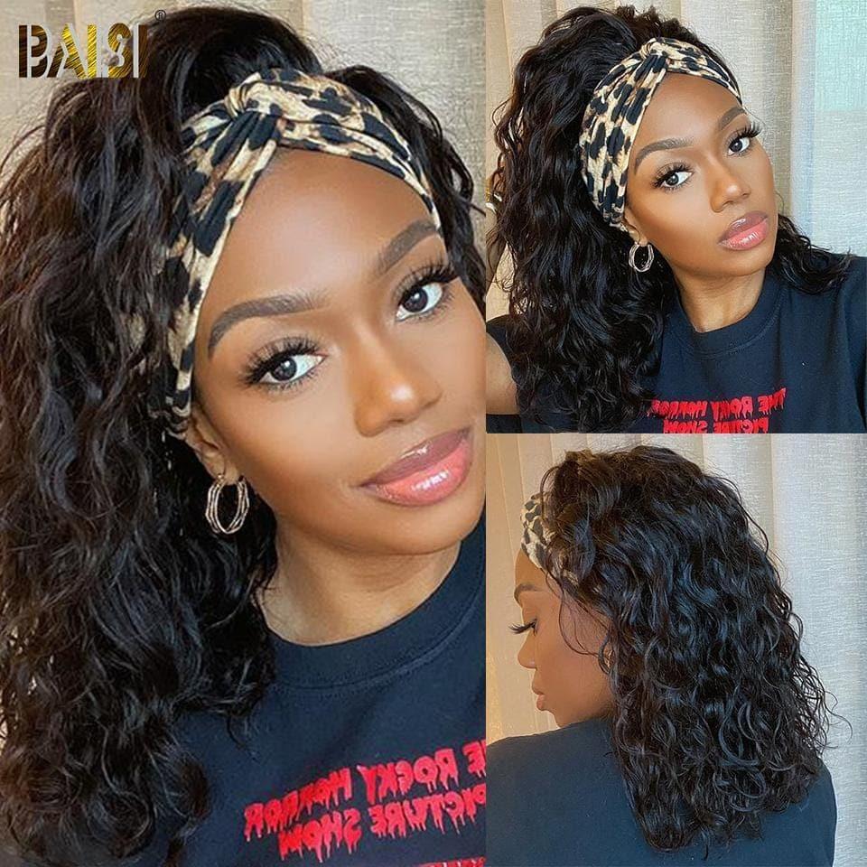 BAISI Machine Made Curly Water Wave Headband Wig