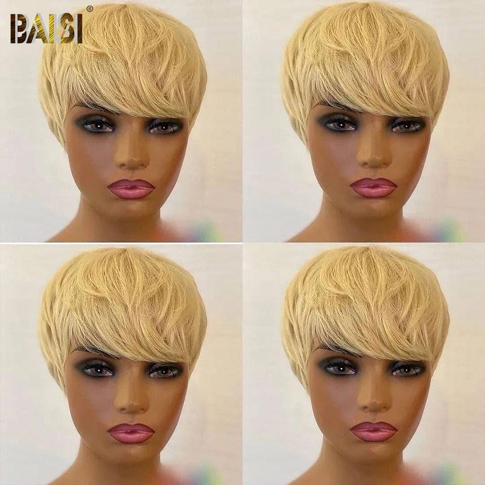 BAISI Achetez 2 perruques minimum au prix d'usine fournisseur Petit Perruque pixie curly wave sans lace NOIR ou Lisse Miel Vanessa en 100% Vrais Cheveux Humains (Pas Besoins De Code)