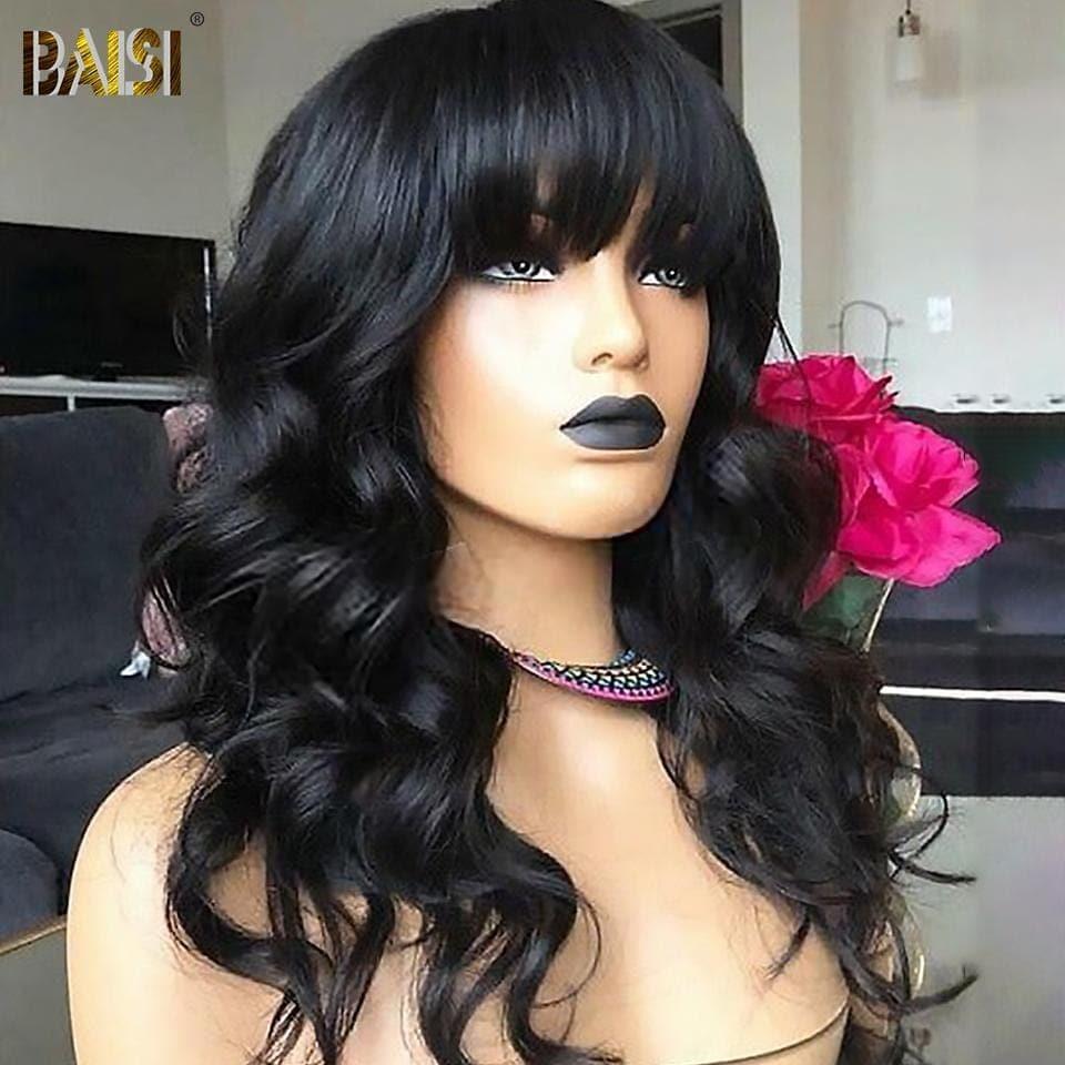 BAISI 4x4 Closure Body Wave Perücke mit Pony 100% Echthaar brasilianisches indisches Haar gute Qualität
