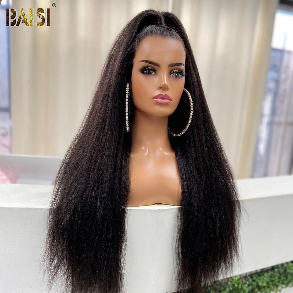 BAISI Perruque Naturelle En Lace Frontal Kinky Straight En 100% Cheveux Humains De Bonne Qualité