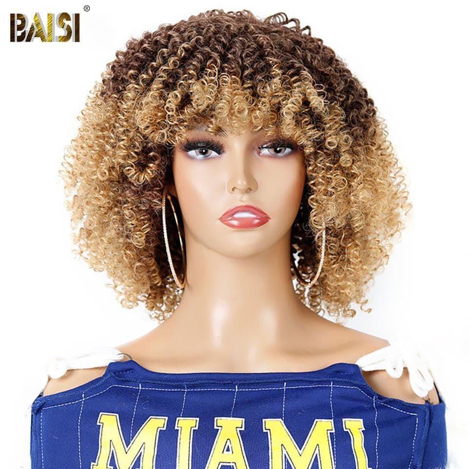 BAISI Kinky Curly Synthetic Wig With Bangs Good Volume 1044