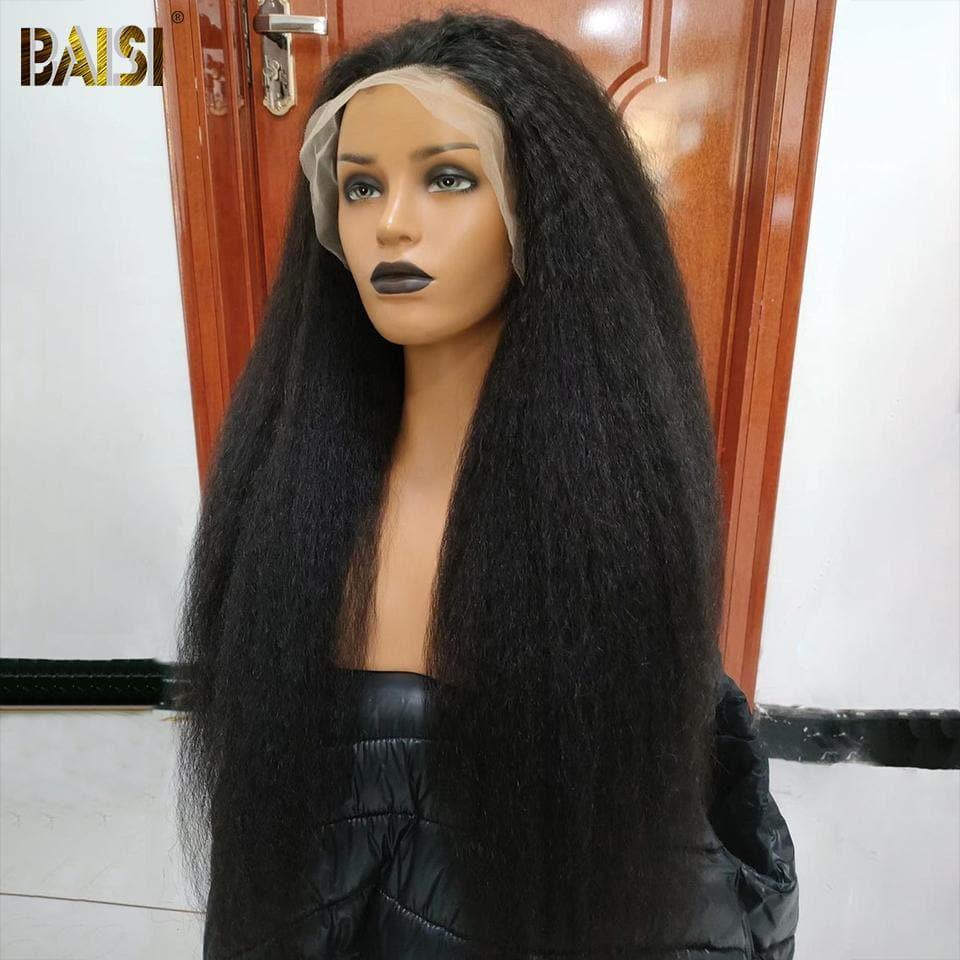 BAISI Perruque Naturelle En Lace Frontal Kinky Straight En 100% Cheveux Humains De Bonne Qualité